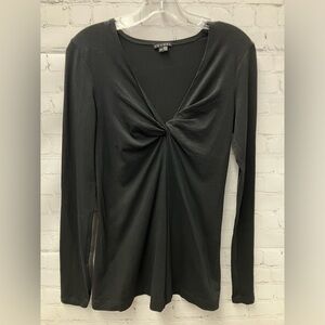 Theory Twist Knot V Neck Long Sleeve Top Black Sz Small